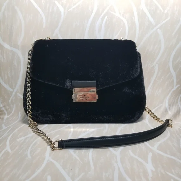 Kate Spade Carey Faux Fur Small Flap Shoulder Bag Crossbody Purse In Black